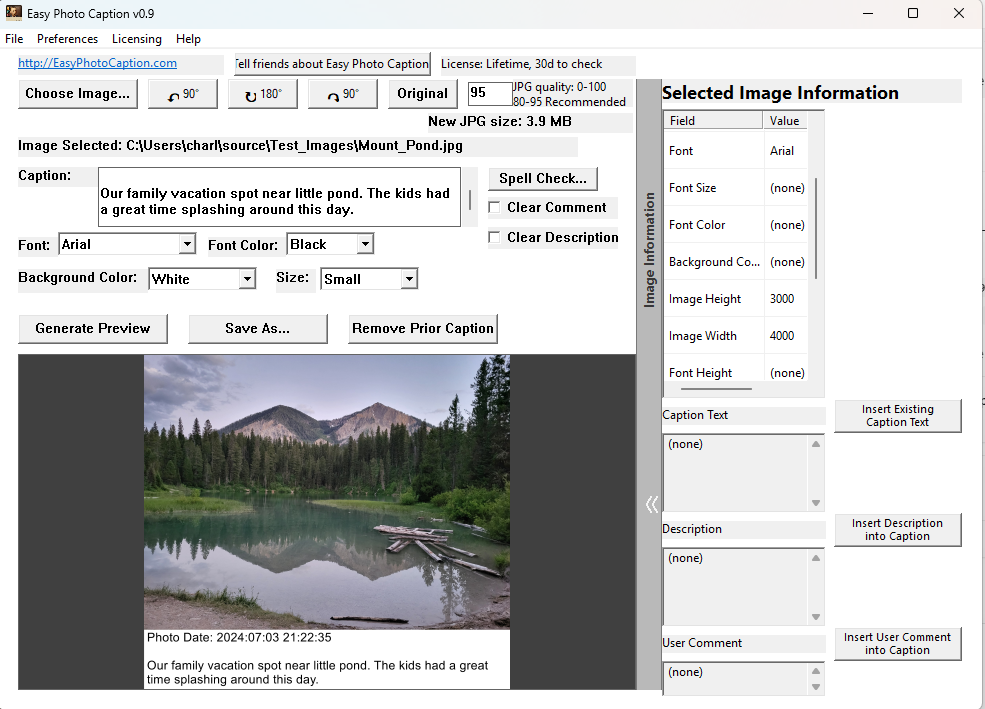Easy Photo Caption preview screen shot
